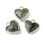 Natural Labradorite Pendants, Faceted Heart Charms, with Rack Plating Light Gold Plated Brass Edge, 23x20x7mm, Hole: 4x4mm(G-O204-01D)