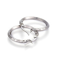 304 Stainless Steel Hoop Earrings, Textured, Stainless Steel Color, 27x26x3mm, Pin: 1.2x0.7mm(EJEW-L215-38P)
