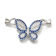 Rack Plating Brass Micro Pave Cubic Zirconia Fold Over Clasp, Lead Free & Cadmium Free, Long-Lasting Plated, Butterfly, Platinum, Prussian Blue, 40mm(KK-H485-38P-02)