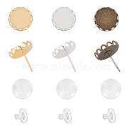DIY Earring Making Kits, with Brass Stud Earring Settings, Silicone Ear Nuts and Transparent Glass Cabochons, Antique Bronze & Golden & Platinum, Mixed Color, Stud Earring Settings: 13mm, Tray: 12mm, Pin: 0.6mm, 90pcs/box(DIY-FH0001-48)
