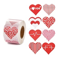 Valentine's Day Theme Paper Gift Tag Stickers, 8 Style Heart Shape Adhesive Labels Roll Stickers, for Party, Decorative Presents, Colorful, 4.1cm, about 500pcs/roll(DIY-C007-01A)