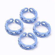 Spray Painted Alloy Cuff Rings, Open Rings, Cadmium Free & Lead Free, Curb Chain Shape, Cornflower Blue, US Size 7 1/4(17.5mm)(RJEW-T011-29B-RS)