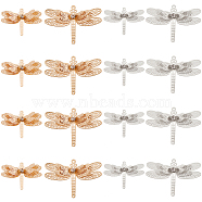 16Pcs 4 Style Brass Filigree Joiners Links Sets, with Crystal Rhinestone, Dragonfly, Mixed Color, 24.5~34x36~51x6~8.5mm, Hole: 1~1.5mm, 4pcs/style(KK-SC0003-48)