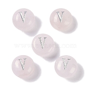 Natural Rose Quartz Beads, Rondelle with Letter, Letter V, 8.5~9x5~5.5mm, Hole: 1.2mm(G-L524-20V-01)