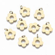 304 Stainless Steel Charms, Laser Cut, with Jump Rings, Flower, Real 14K Gold Plated, 13x12x1mm, Jump Ring: 4x0.5mm, 3mm inner diameter(X-STAS-S116-051G)