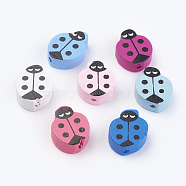 Natural Wood Printed Beads, Dyed, Ladybug, Mixed Color, 19.5x14~15x6mm, Hole: 2mm, about 780pcs/500g(WOOD-Q030-19)