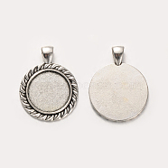 Tibetan Style Alloy Flat Round Pendant Cabochon Settings, Cadmium Free & Lead Free, Antique Silver, Tray: 20mm, 37x28x2mm, Hole: 5x7mm(X-PALLOY-J494-20AS)