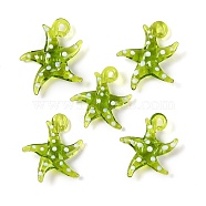 Handmade Lampwork Pendants, Bumpy, Starfish, Yellow Green, 28~34x27~30x7~8.5mm, Hole: 2~2.5mm(LAMP-C015-02E)