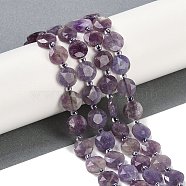 Natural Purple Tourmaline Beads Strands, Faceted Pentagonal Cut, Flat Round, with Seed Beads, 10~10.5x5~6mm, Hole: 1mm, about 32~33pcs/strand, 15.75''(40cm)(G-C116-A56-01)