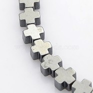 Electroplate Non-magnetic Synthetic Hematite Beads Strands, Cross, Black Plated, 4x4x2mm, Hole: 0.5mm, about 94pcs/strand, 15.7 inch(G-J211-01)