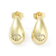 Teardrop Rack Plating Brass Cubic Zirconia Stud Earrings for Women, Long-Lasting Plated, Lead Free & Cadmium Free, Real 18K Gold Plated, Lip, 19x11mm(EJEW-B047-02G-11)
