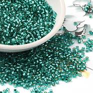 Glass Seed Beads, Silver Lined, Cylinder, Dark Turquoise, 2x1.5mm, Hole: 1.4mm, about 5599pcs/50g(X-SEED-S042-04B-29)