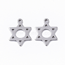201 Stainless Steel Charms, for Jewish, Star of David, Stainless Steel Color, 13x10x1mm, Hole: 1mm(X-STAS-T050-018P)