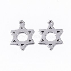 Tarnish Resistant 201 Stainless Steel Charms, for Jewish, Star of David, Stainless Steel Color, 13x10x1mm, Hole: 1mm(X-STAS-T050-018P)