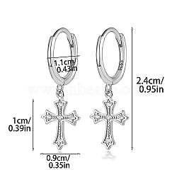 Rhodium Plated 925 Sterling Silver Micro Pave Cubic Zirconia Dangle Hoop Earrings, Cross, with 925 Stamp, Platinum, 24mm(FN8016-2)