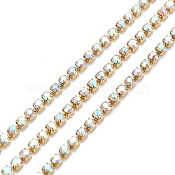 2 Colors Crystal & Crystal AB Rhinestone Cup Chains, Raw(Unplated) Brass Rhinestone Strass Chains, with Plastic Spools, Mixed Color, 2mm, 4.92 Feet(1.5m)/color, 9.84 Feet(3m)/bag(CHC-FS0001-01)