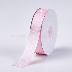 Single Face Satin Ribbon, Polyester Ribbon, Flower Pattern, Pink, 1 inch(25mm), about 50yards/roll(45.72m/roll)(SRIB-T005-01K)