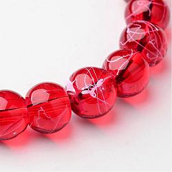 Drawbench Transparent Glass Round Beads Strands, Spray Painted, FireBrick, 8mm, Hole: 1.3~1.6mm, about 100pcs/strand, 31.4 inch(X-GLAD-Q012-8mm-15)