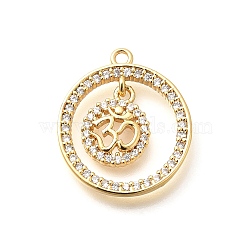 Brass Micro Pave Cubic Zirconia Pendants, Real 18K Gold Plated, Ring Charms, Word, 21x18x3mm, Hole: 1.5mm(KK-G519-07G-01)