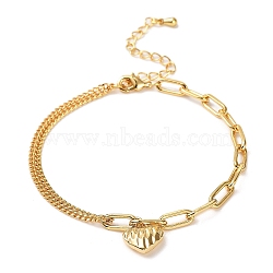 Heart Brass Link Bracelets, Cable Chains & Card Paper Chains Jewelry for Women, Real 18K Gold Plated, 6-7/8 inch(17.6cm)(BJEW-P342-02G)