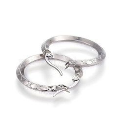 304 Stainless Steel Hoop Earrings, Textured, Stainless Steel Color, 27x26x3mm, Pin: 1.2x0.7mm(EJEW-L215-38P)