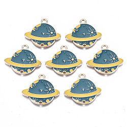 Alloy Enamel Links, Cadmium Free & Lead Free, Planet, Universe Space Charms, Light Gold, Cadet Blue, 23x27x2mm, Hole: 1.6 & 2.5mm(X-ENAM-S115-008-A-RS)