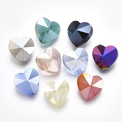 Electroplate Glass Beads, AB Color Plated, Faceted, Heart, Mixed Color, 14x14x8mm, Hole: 1.2mm(X-EGLA-Q117-01)