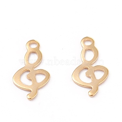 201 Stainless Steel Charms, Laser Cut, Musical Note, Real 18k Gold Plated, 13x7x0.6mm, Hole: 1.4mm(STAS-C017-24G)