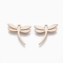 201 Stainless Steel Pendants, Dragonfly, Rose Gold, 15x17x1mm, Hole: 1.4mm(STAS-S079-122RG)