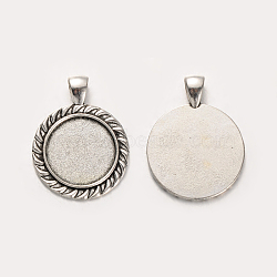 Tibetan Style Alloy Flat Round Pendant Cabochon Settings, Cadmium Free & Lead Free, Antique Silver, Tray: 20mm, 37x28x2mm, Hole: 5x7mm(X-PALLOY-J494-20AS)