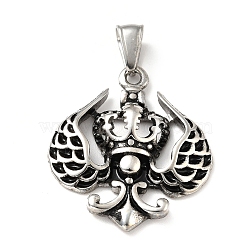 304 Stainless Steel Pendants, Wing, Antique Silver, 30x26x5mm, Hole: 7.5x3.5mm(STAS-D182-20AS)