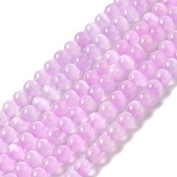 Natural Selenite Dyed Beads Strands, Imitation Cat Eye, Grade A, Round, Violet, 6.5mm, Hole: 0.7mm, about 61pcs/strand, 15.24 inch(38.7cm)(G-P493-02G)