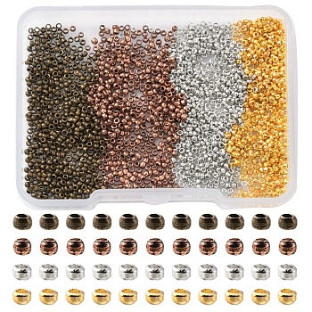2200Pcs 4 Style Brass Crimp Beads, Nickel Free, Rondelle, Mixed Color, 1.5x0.25mm, Hole: 1mm, 550pcs/style