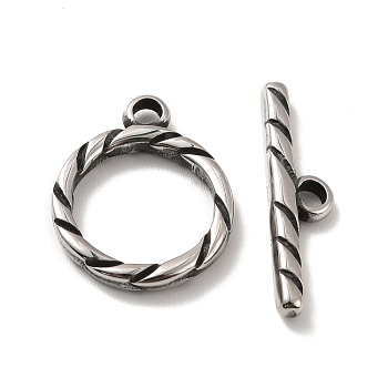 316 Stainless Steel Toggle Clasps, Ring, Antique Silver, Ring: 19x16x2.5mm, Hole: 2.5mm, Bar: 6x23x2.5mm, Hole: 2.5mm