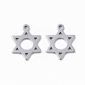 201 Stainless Steel Charms, for Jewish, Star of David, Stainless Steel Color, 13x10x1mm, Hole: 1mm