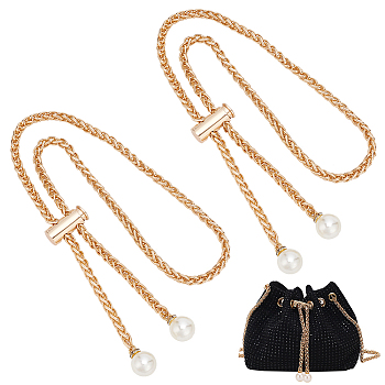 WADORN 2Pcs Alloy Bucket Bag Drawstring Chains, with Resin Imitation Pearl Beads, Light Gold, 64.8cm
