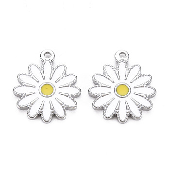 304 Stainless Steel Enamel Pendants, Stainless Steel Color, Flower, White, 18x15.5x2mm, Hole: 1.4mm
