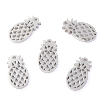 304 Stainless Steel Charms, Laser Cut, Pineapple, Stainless Steel Color, 11.5x6.5x1mm, Hole: 1.2mm