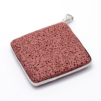 Rhombus Synthetic Lava Rock Big Pendants, with Platinum Plated Brass Findings, Dyed, Indian Red, 64x60x9mm, Hole: 4x6mm
