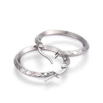 304 Stainless Steel Hoop Earrings, Textured, Stainless Steel Color, 27x26x3mm, Pin: 1.2x0.7mm