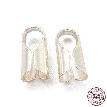 925 Sterling Silver Cord End, Folding Crimp Ends, with S925 Stamp, Silver, 8x3.5x3.5mm, Hole: 3.5x2.5mm