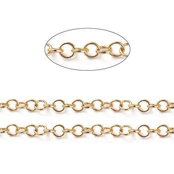 Soldered Brass Rolo Chains, Long-Lasting Plated, with Spool, Real 18K Gold Plated, 3.5x0.5mm, about 16.4 Feet(5m)/roll