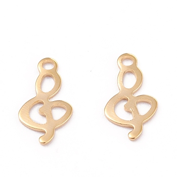 201 Stainless Steel Charms, Laser Cut, Musical Note, Real 18k Gold Plated, 13x7x0.6mm, Hole: 1.4mm