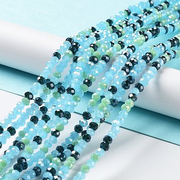 Glass Beads Strands, Faceted, Rondelle, Steel Blue, 4x3mm, Hole: 0.4mm, about 123~127pcs/strand, 15.75~16.5 inch(40~42cm)