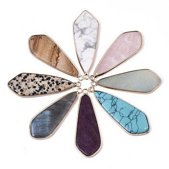 Natural & Synthetic Mixed Gemstone Pendants, with Light Gold Plated Brass Edge and Loop, Teardrop, 49x18x4.5mm, Hole: 2.5mm