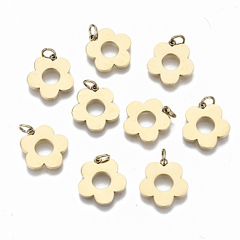 304 Stainless Steel Charms, Laser Cut, with Jump Rings, Flower, Real 14K Gold Plated, 13x12x1mm, Jump Ring: 4x0.5mm, 3mm inner diameter