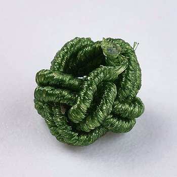 Polyester Weave Beads, Round, Dark Green, 6.5x4.5mm, Hole: 4mm