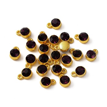 Rhinestone Pendants, with Gold Plated Zinc Alloy Findings, Flat Round, Amethyst, 10x7x5mm, Hole: 1.5mm