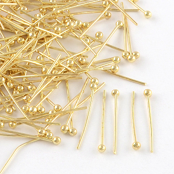 Brass Ball Head pins, Cadmium Free & Lead Free, Golden, 20x0.7mm, 21 Gauge, Head: 2mm, about 10000pcs/bag