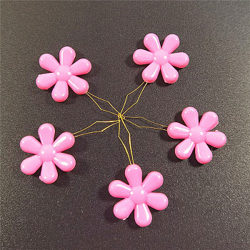 Steel Sewing Needle Devices, Threader, Thread Guide Tool, with Plastic Flower, Fuchsia, 45mm